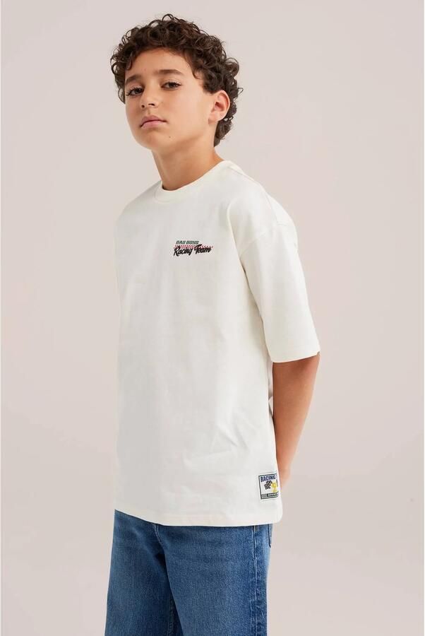 WE Fashion Bad Boys T-shirt met print off-white Wit Jongens Katoen Ronde hals Printopdruk
