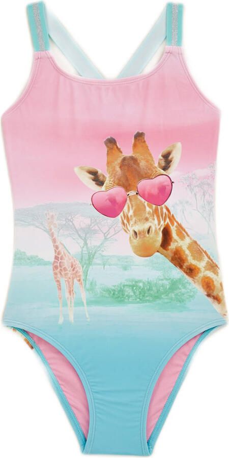 WE Fashion badpak blauw roze