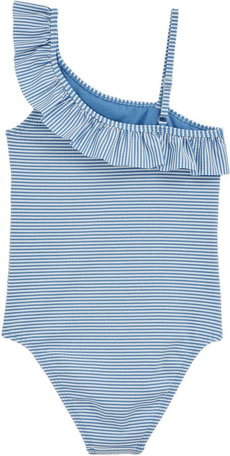 WE Fashion badpak met ruches blauw wit - Foto 3