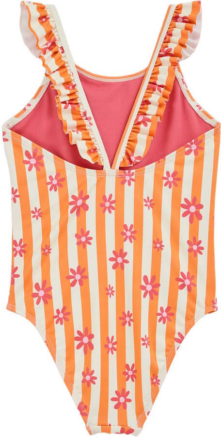 WE Fashion badpak met ruches oranje wit roze - Foto 3