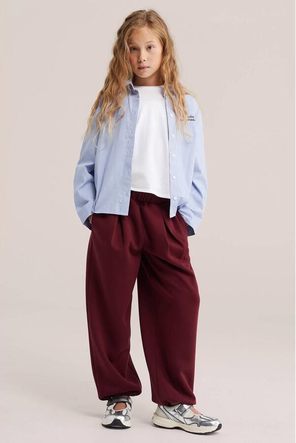 WE Fashion ballon joggingbroek donkerrood Meisjes Polyester Effen