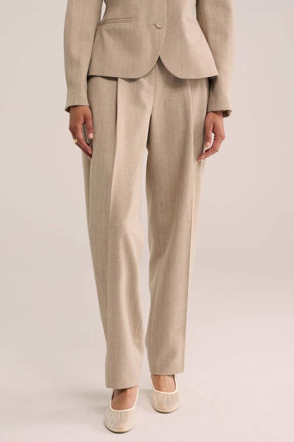 WE Fashion WE STUDIO barrel broek met wol beige