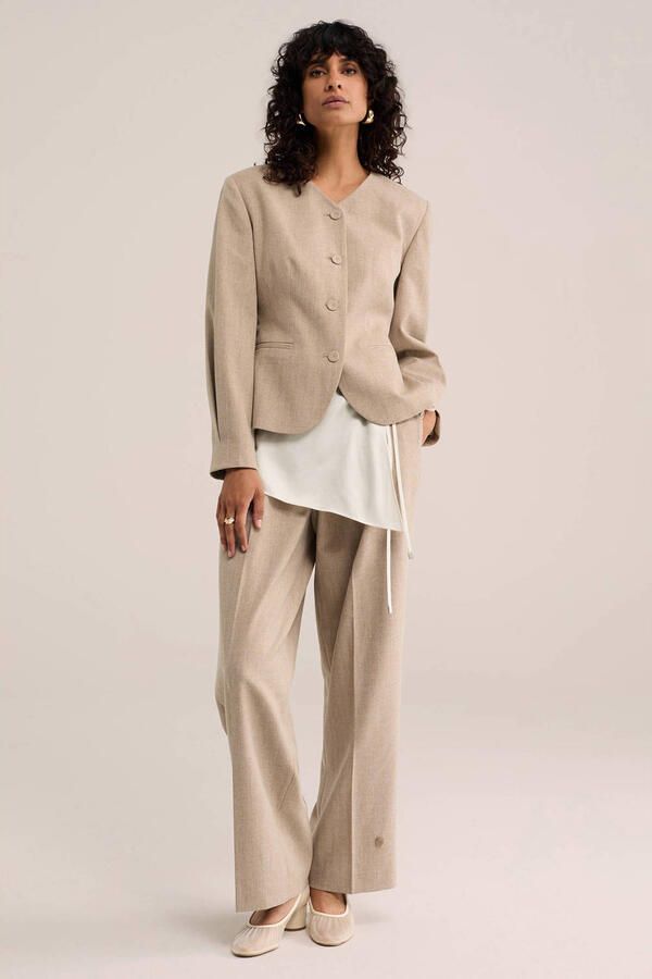 WE Fashion WE STUDIO barrel broek met wol beige - Foto 3