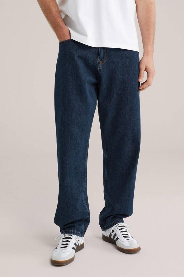 WE Fashion barrel jeans donkerblauw