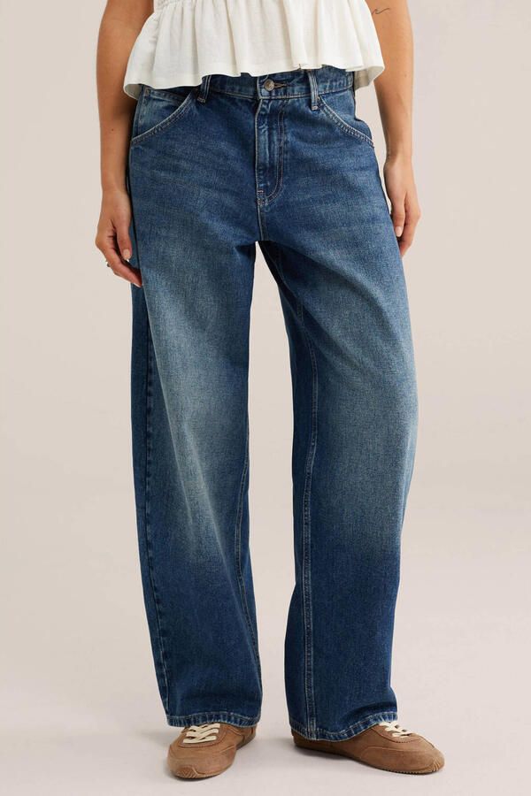 WE Fashion barrel jeans donkerblauw