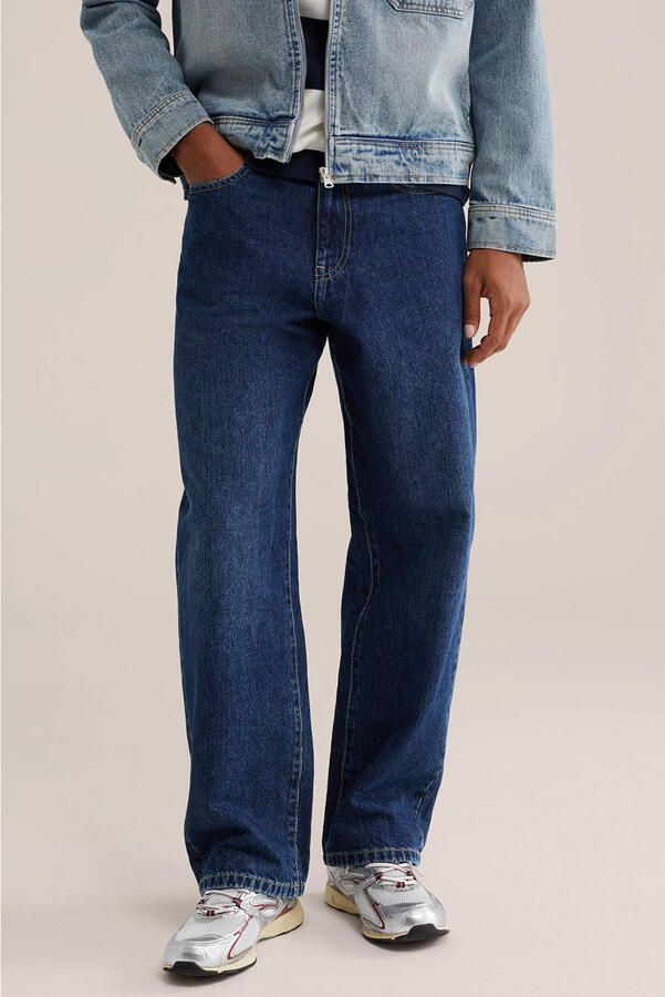 WE Fashion barrel jeans donkerblauw
