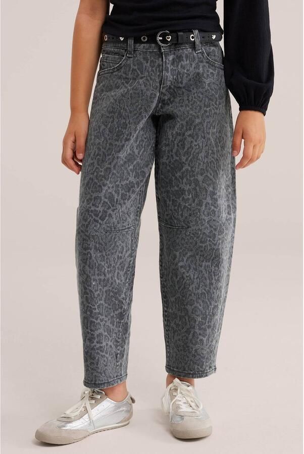WE Fashion barrel jeans met panterprint grey denim Grijs Panterprint