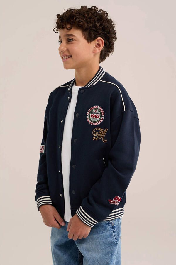 WE Fashion baseball jacket met patches donkerblauw