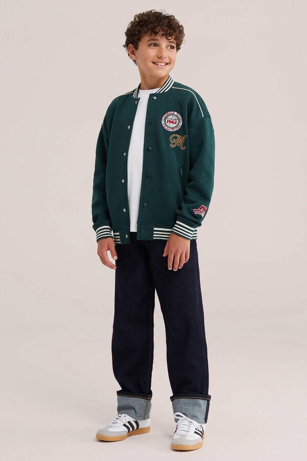 WE Fashion baseballjack met patches groen - Foto 2