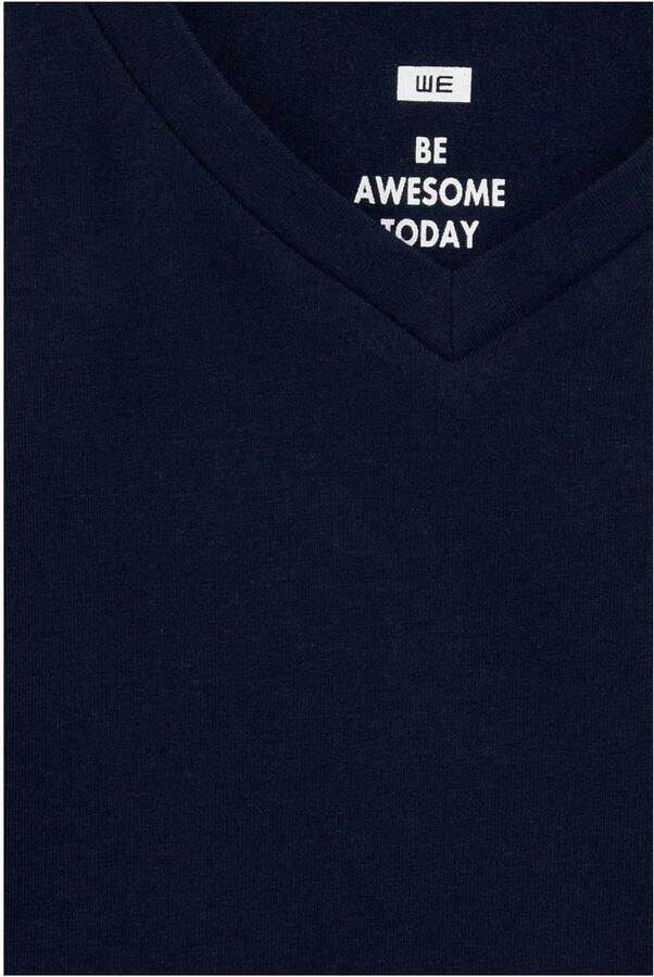 WE Fashion basic longsleeve donkerblauw Jongens Stretchkatoen V-hals Effen 110 116