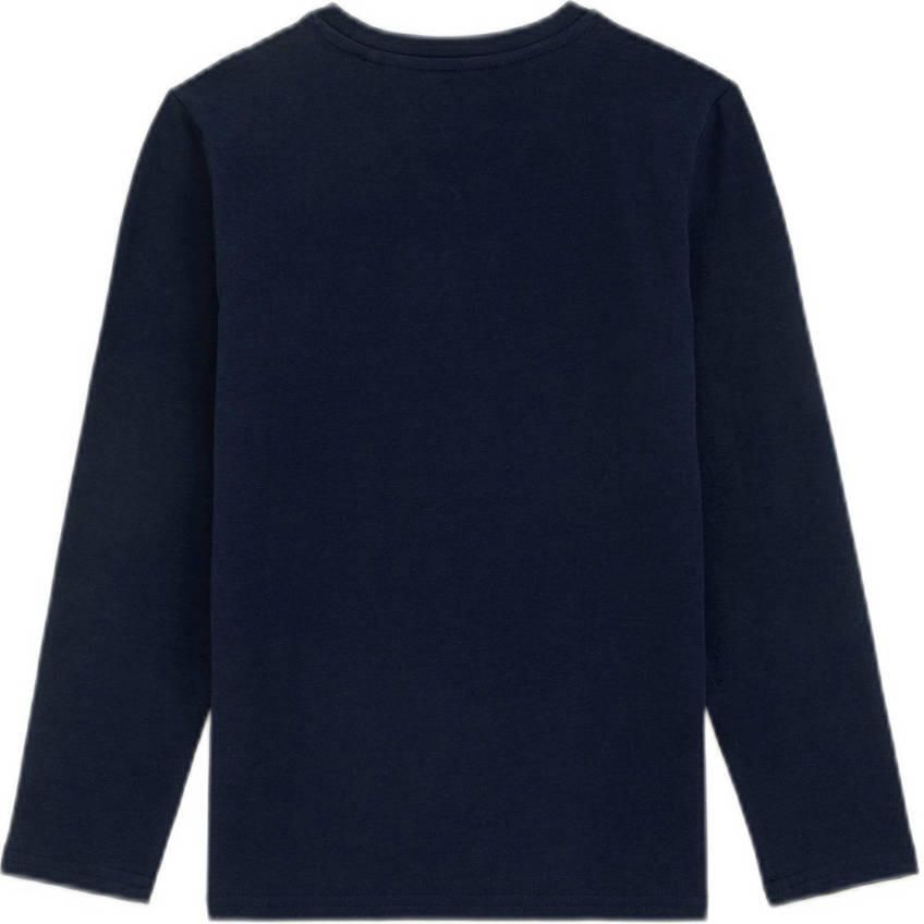 WE Fashion basic longsleeve donkerblauw Jongens Stretchkatoen V-hals Effen 146 152 - Foto 2