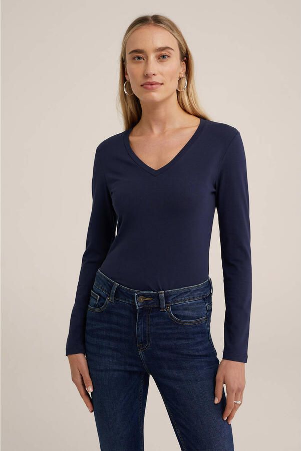 WE Fashion basic longsleeve met katoen donkerblauw