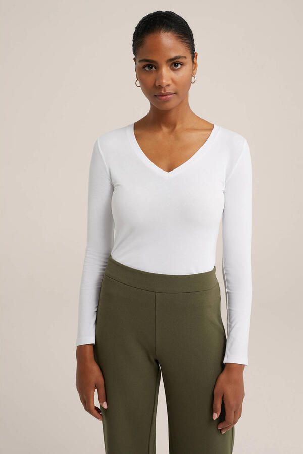 WE Fashion basic longsleeve met katoen wit - Foto 4