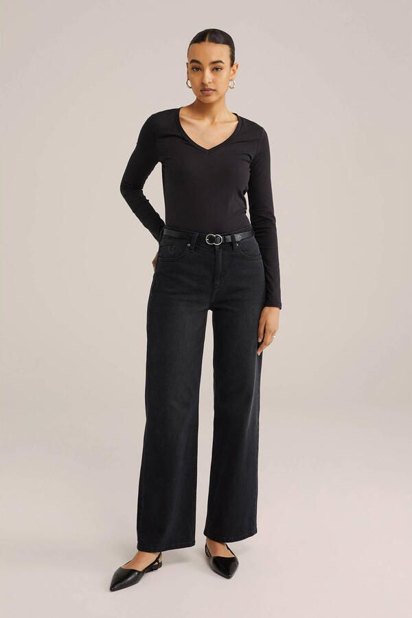 WE Fashion basic longsleeve met katoen zwart - Foto 3