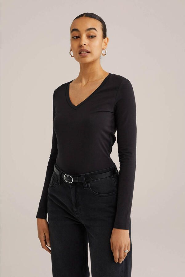 WE Fashion basic longsleeve met katoen zwart - Foto 2