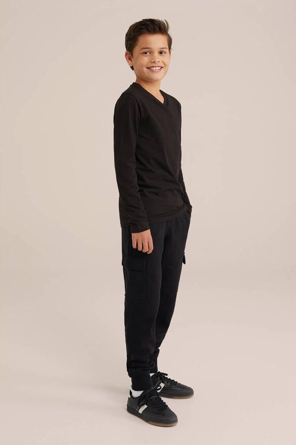 WE Fashion basic longsleeve zwart Jongens Stretchkatoen V-hals Effen 110 116 - Foto 2