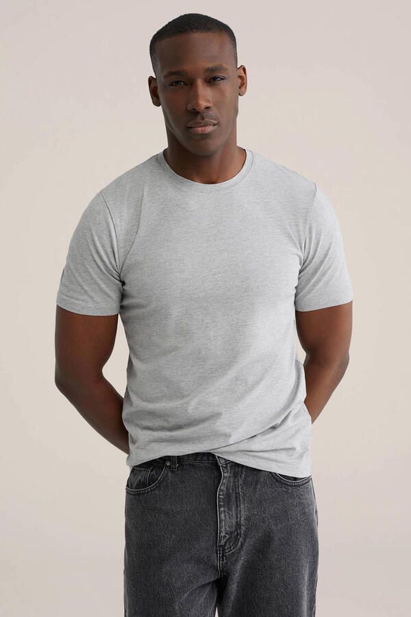 WE Fashion basic slim fit t-shirt light grey melange - Foto 2