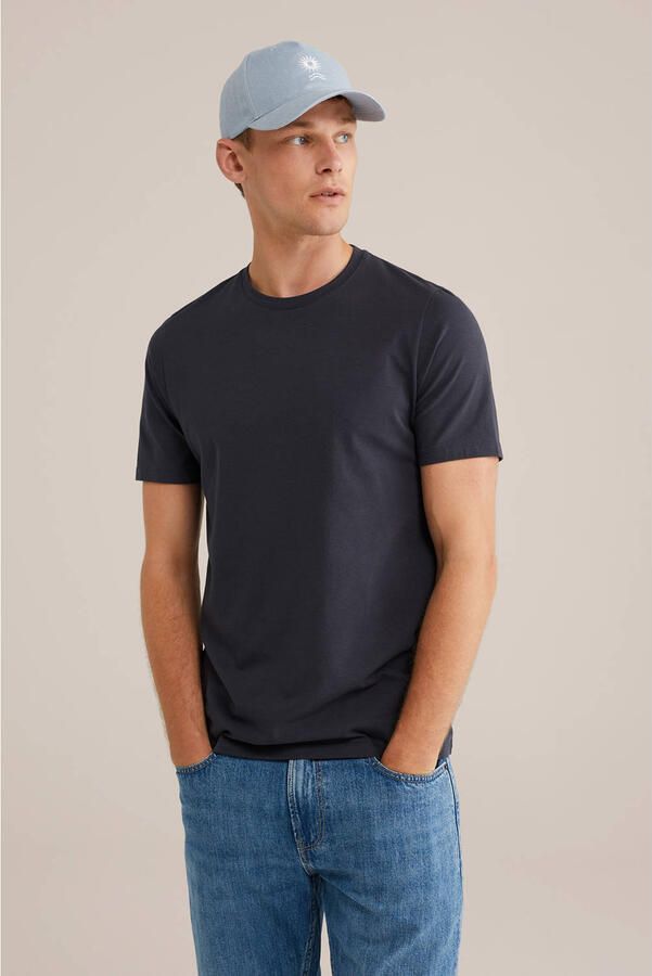WE Fashion basic slim fit t-shirt marineblauw - Foto 3
