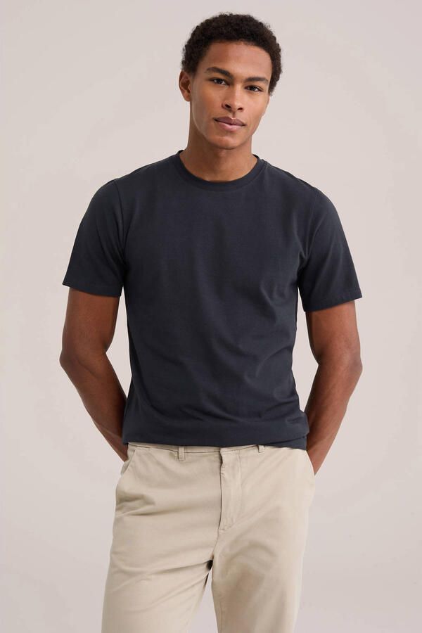 WE Fashion basic slim fit t-shirt marineblauw