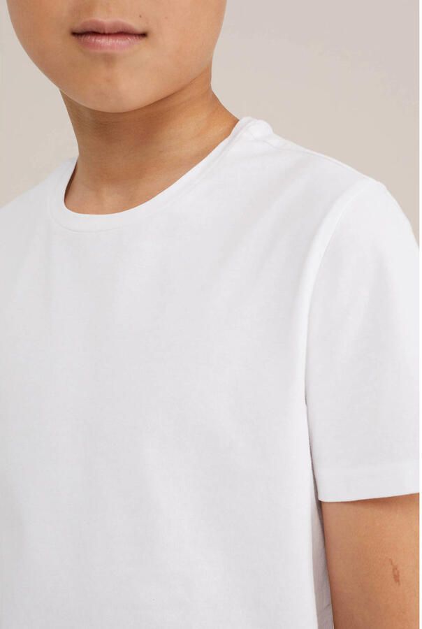 WE Fashion basic T-shirt wit Jongens Stretchkatoen Ronde hals Effen 110 116