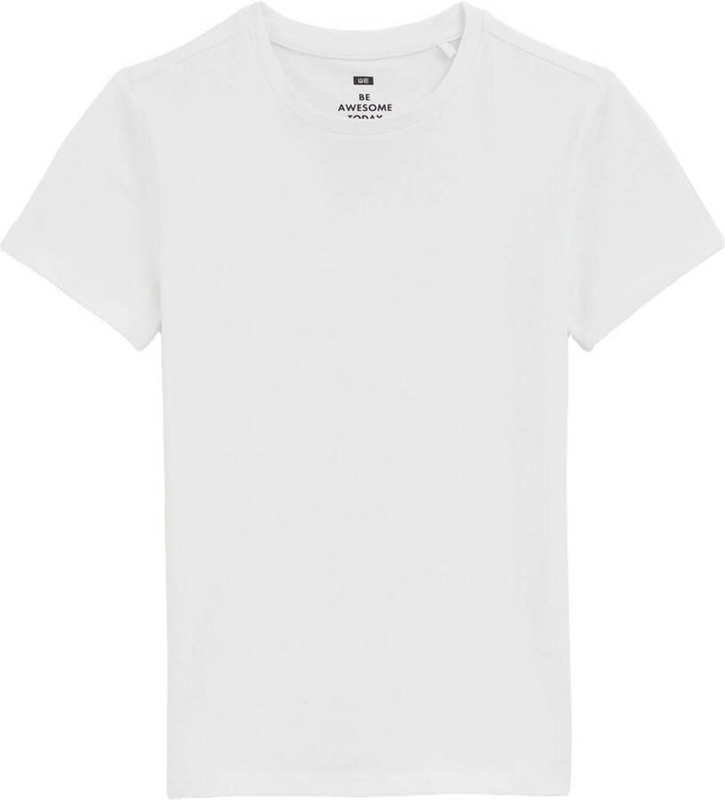 WE Fashion basic T-shirt wit Jongens Stretchkatoen Ronde hals Effen 110 116 - Foto 2