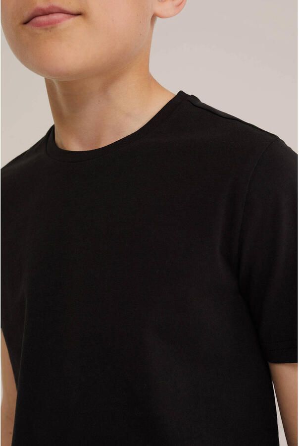 WE Fashion basic T-shirt zwart Jongens Stretchkatoen Ronde hals Effen 146 152