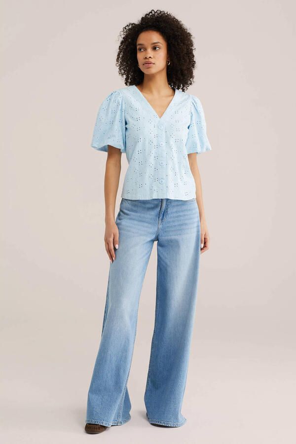 WE Fashion blouse lichtblauw broderie - Foto 2