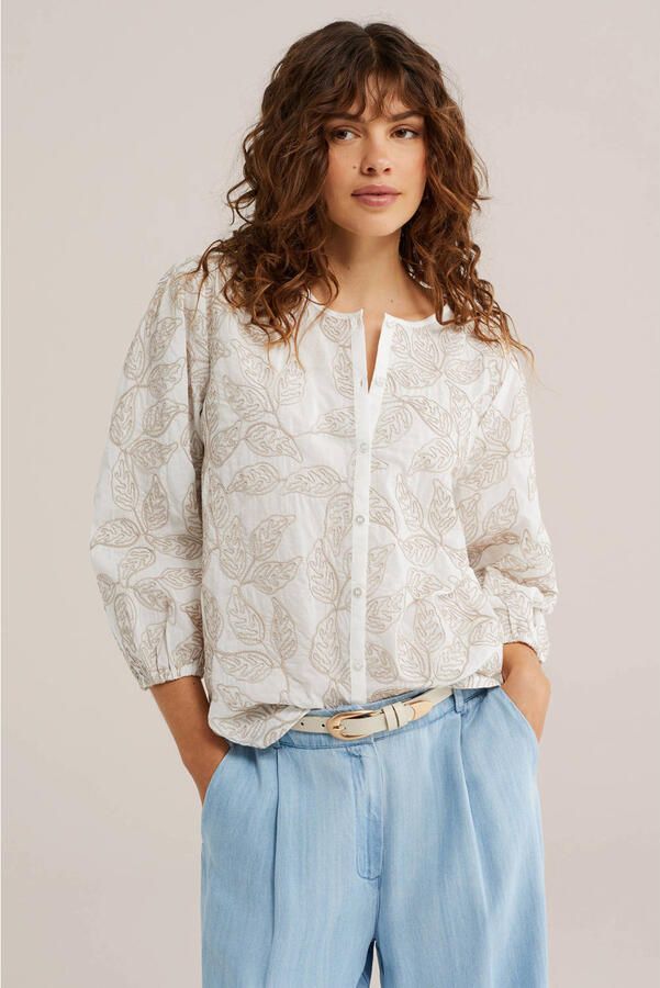 WE Fashion blouse met borduursels en print wit