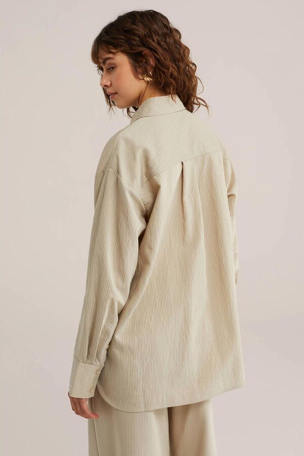 WE Fashion blouse met krijtstreep beige - Foto 2