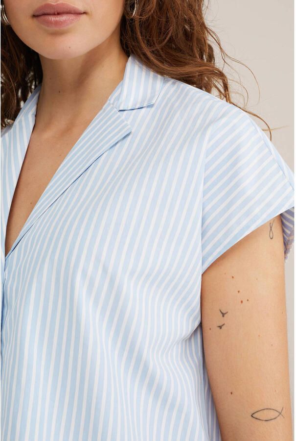 WE Fashion blouse met krijtstreep lichtblauw - Foto 2