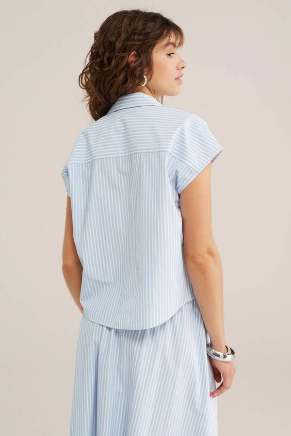 WE Fashion blouse met krijtstreep lichtblauw - Foto 3