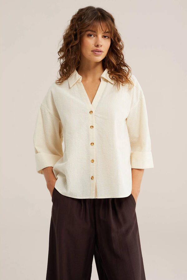 WE Fashion blouse met krijtstreep lichtgeel