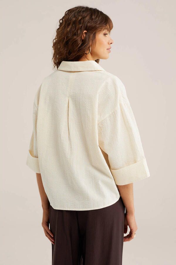 WE Fashion blouse met krijtstreep lichtgeel - Foto 2
