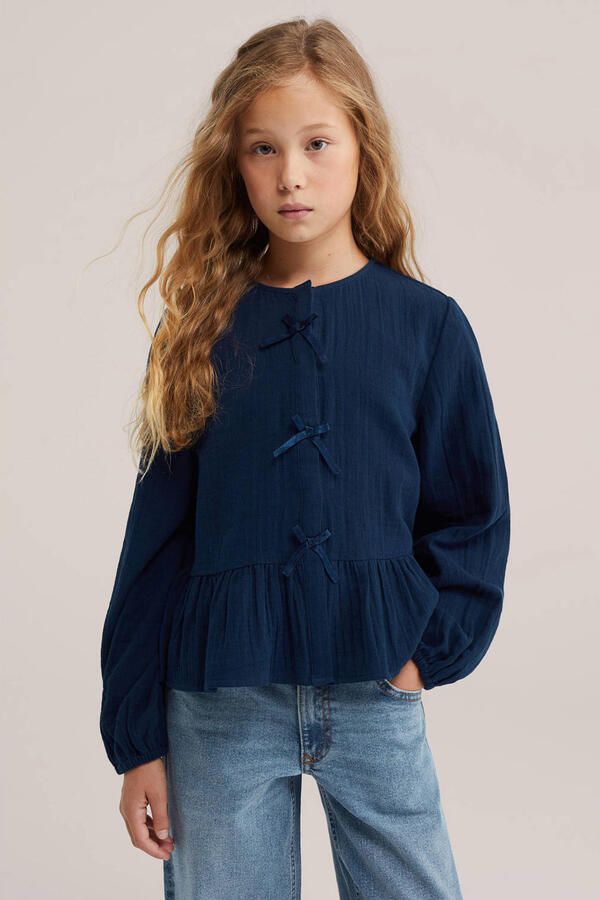 WE Fashion blouse met ruches donkerblauw