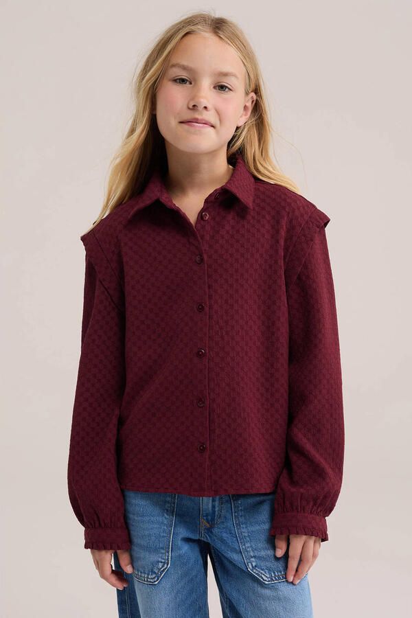 WE Fashion blouse met ruches en print donkerrood