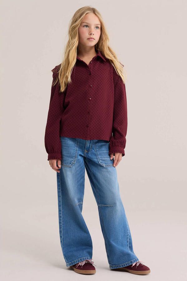 WE Fashion blouse met ruches en print donkerrood - Foto 2