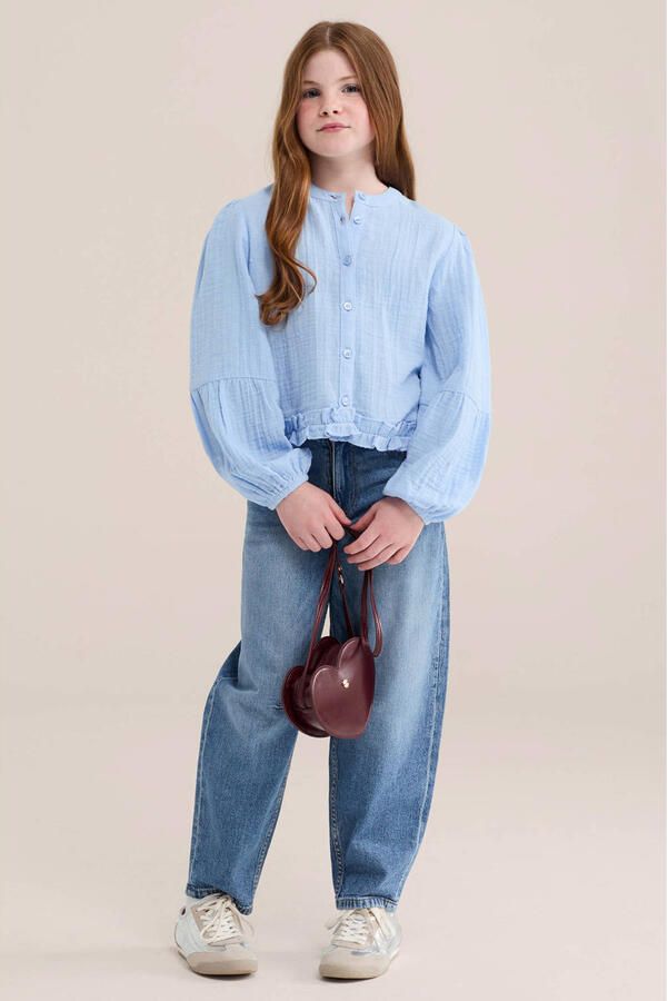 WE Fashion blouse met ruches lichtblauw