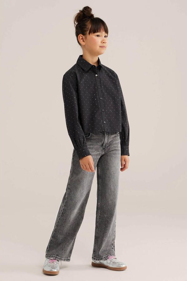 WE Fashion blouse met strass-steentjes zwart