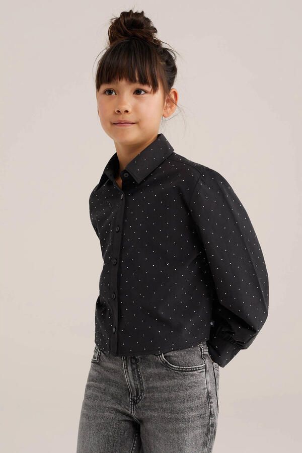 WE Fashion blouse met strass-steentjes zwart - Foto 3