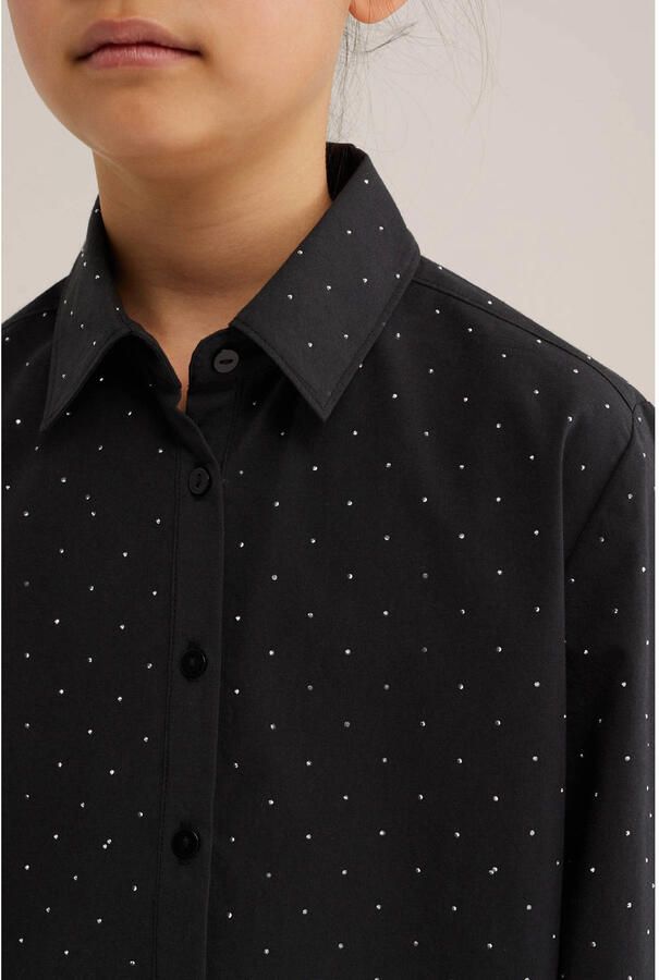 WE Fashion blouse met strass-steentjes zwart - Foto 2