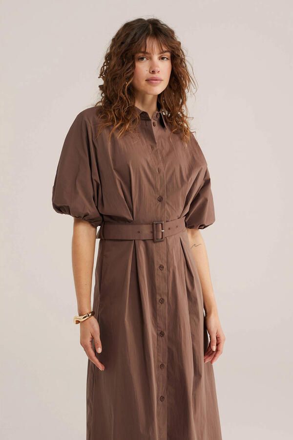 WE Fashion blousejurk met ceintuur bruin