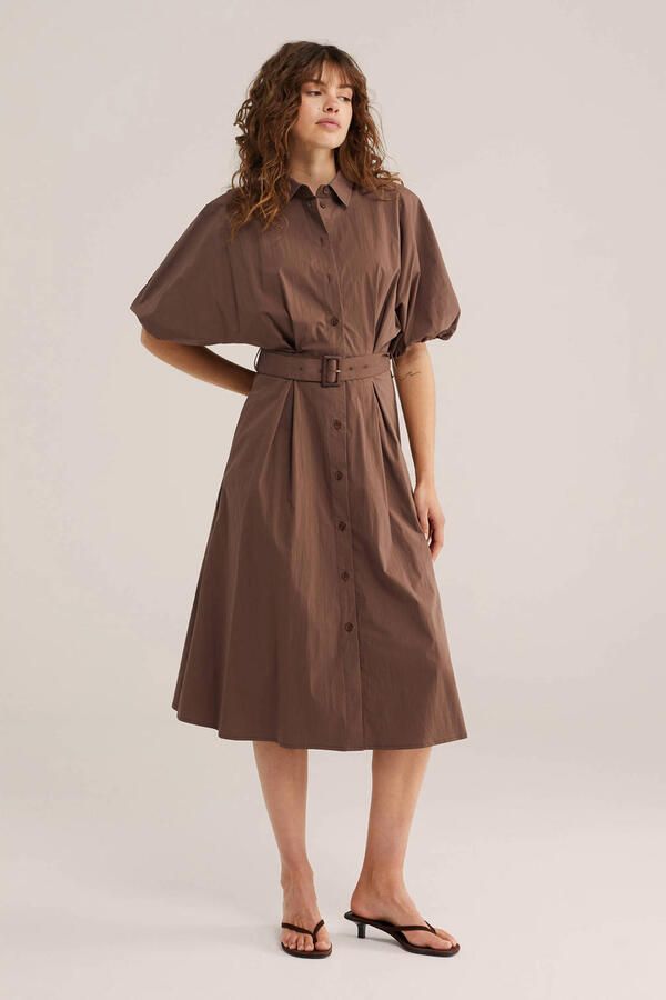 WE Fashion blousejurk met ceintuur bruin - Foto 3