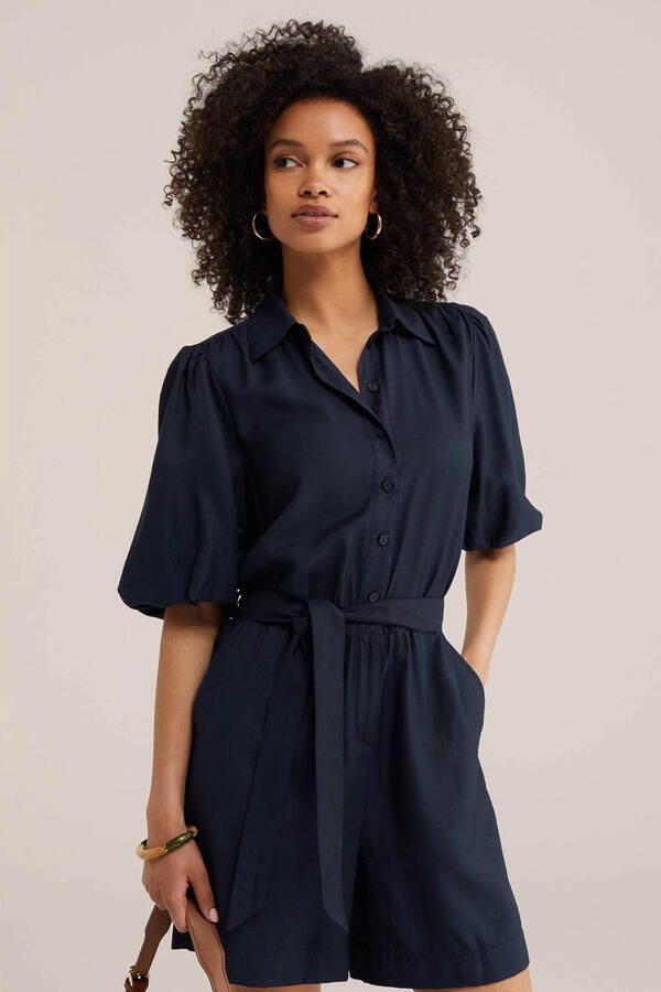 WE Fashion blousejurk met ceintuur donkerblauw