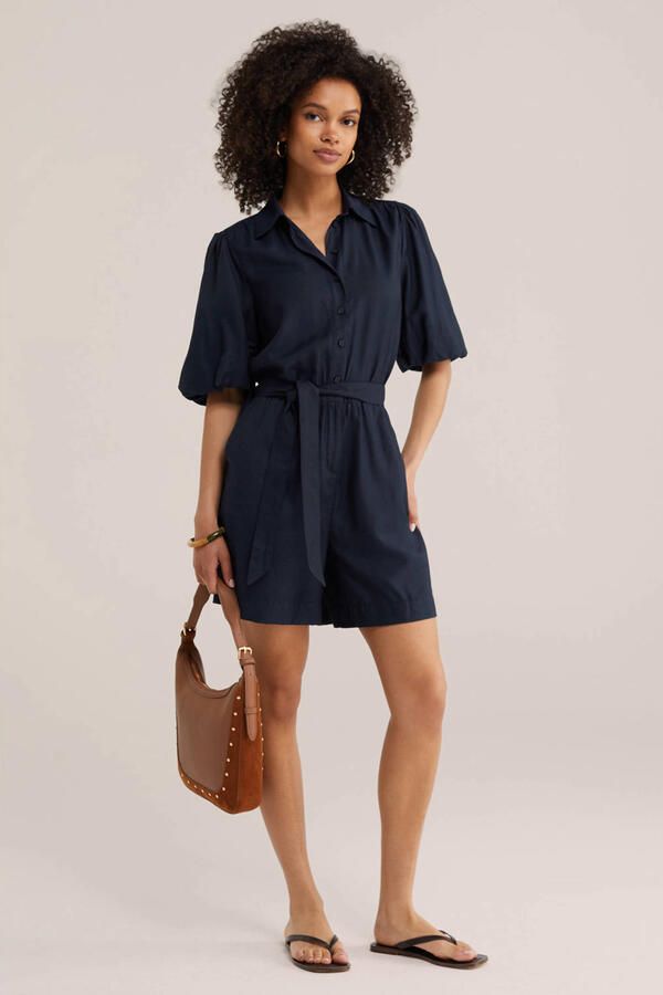 WE Fashion blousejurk met ceintuur donkerblauw - Foto 3