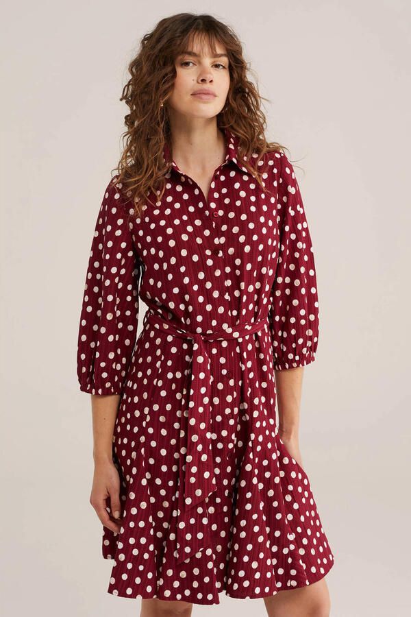 WE Fashion blousejurk met ceintuur en stippen rood