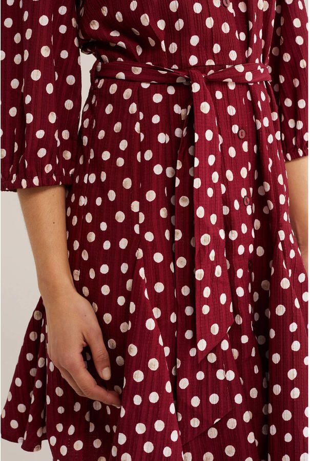 WE Fashion blousejurk met ceintuur en stippen rood - Foto 2