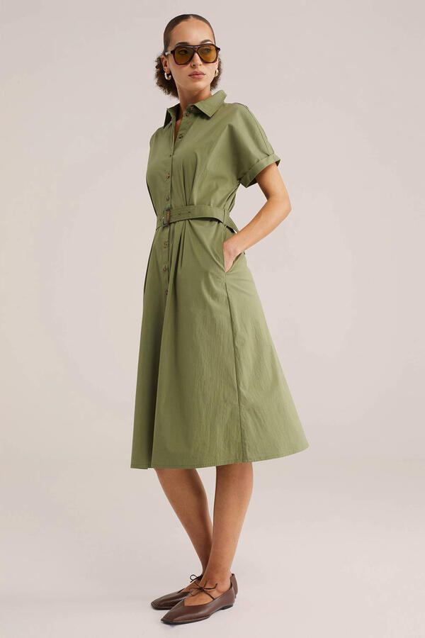 WE Fashion blousejurk met ceintuur groen - Foto 2