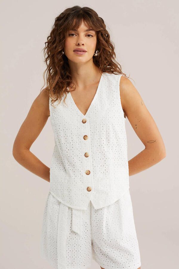 WE Fashion blousetop broderie wit