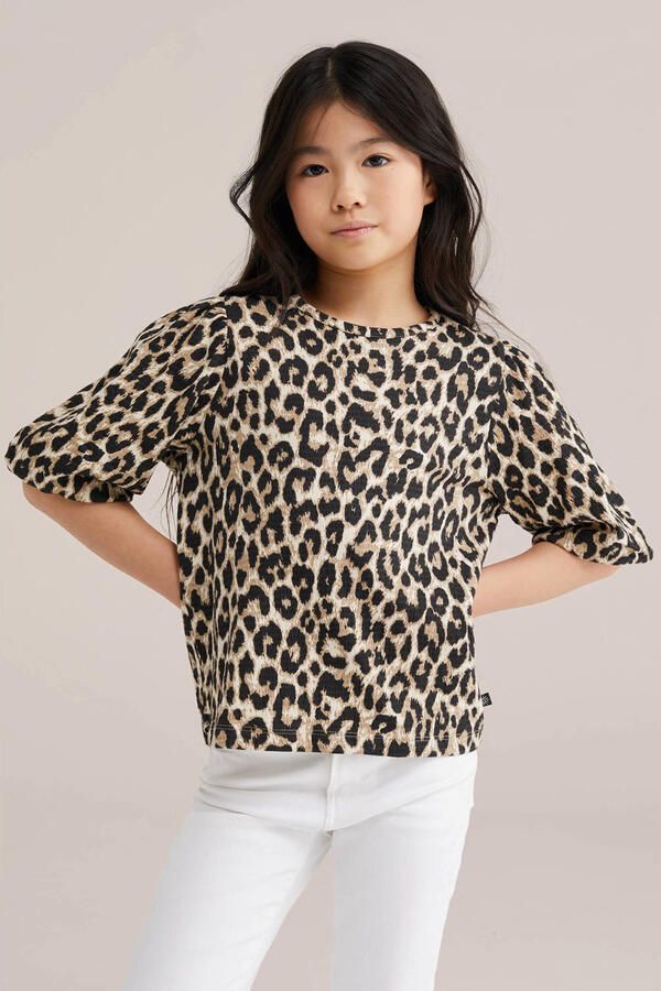 WE Fashion blousetop met panterprint bruin