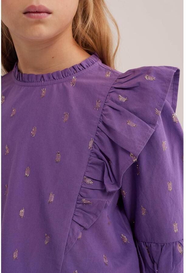 WE Fashion blousetop met ruches en print paars Meisjes Viscose Ronde hals glitter - Foto 2